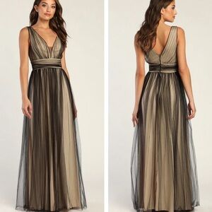 Lulu’s Precious Beauty Black and Beige Tulle Sleeveless Maxi Dress XS